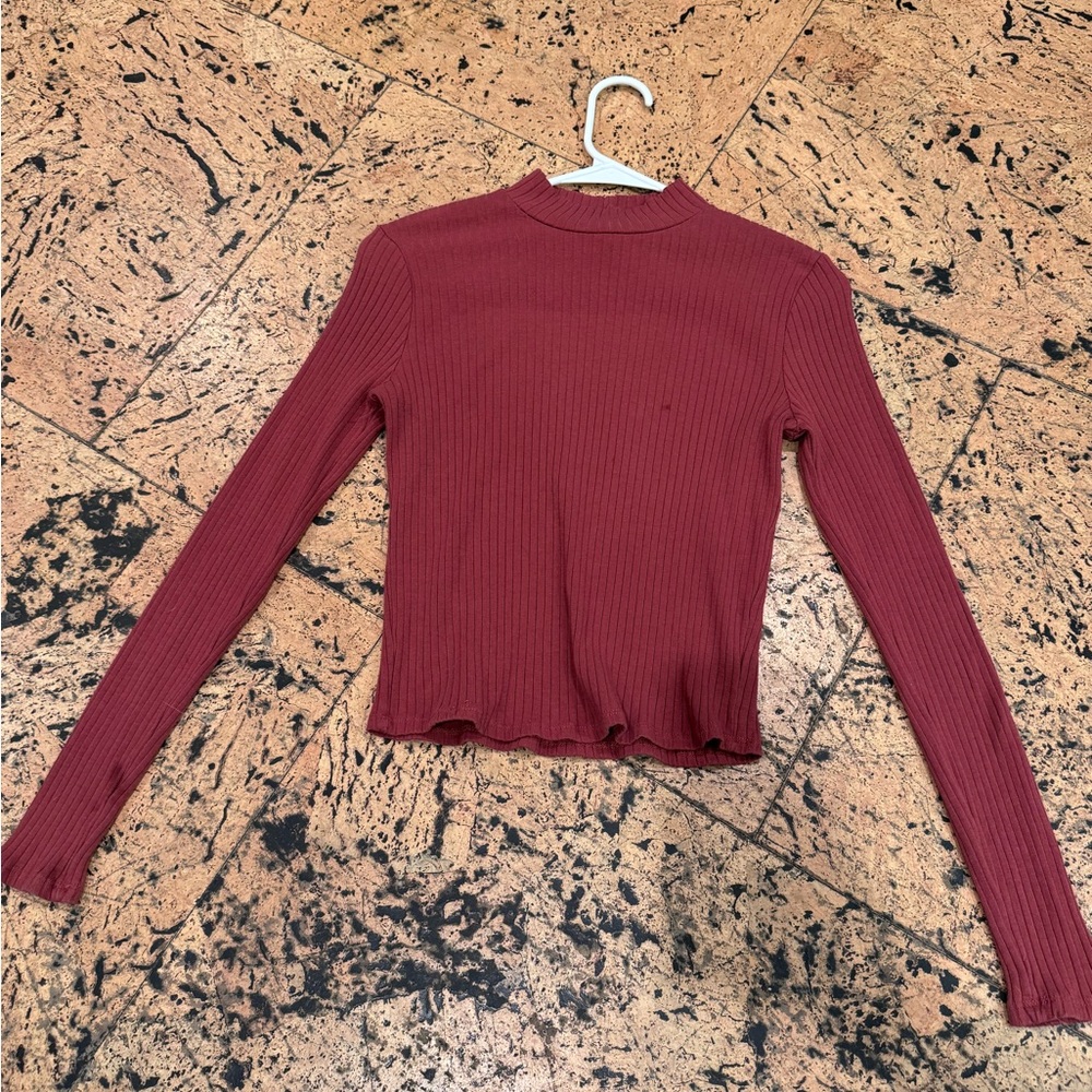 Girls Copper Solid Ribbed blouse
